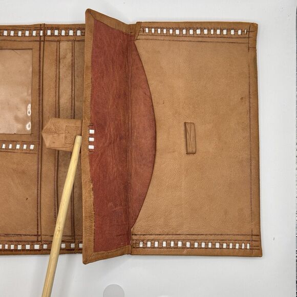 Morrocan‎ Hand Tooled Leather Wallet 6.5x 4.25 Tan Brown - Picture 6 of 11